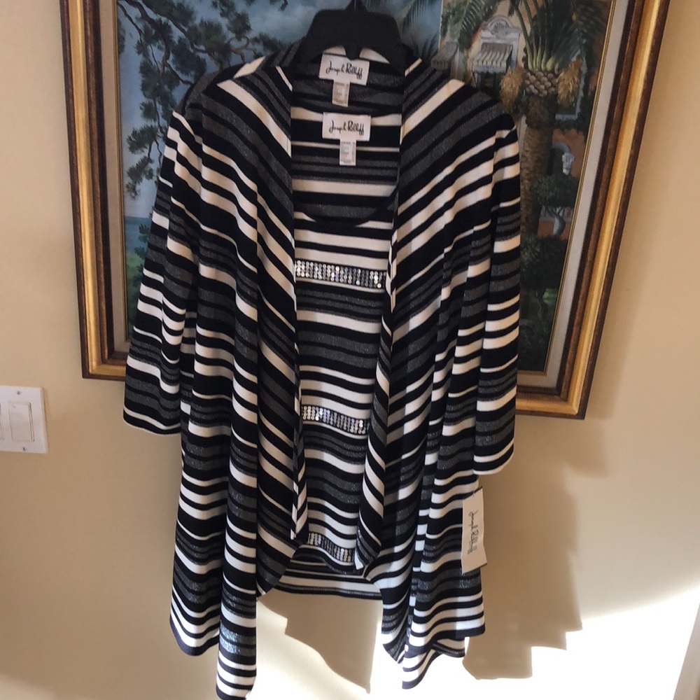 🦓J. Ribkoff 2-pc Asymmetrical Open Cardigan & Long embellished tank sweater set